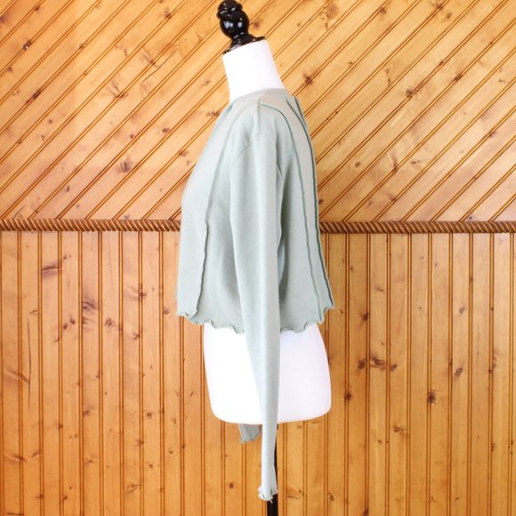 Nasty Gal Collection Cropped Ruffle Sweatshirt Women Top Small Sage Green CA211 - Picture 4 of 7